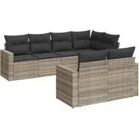 vidaXL 7-delige Loungeset met kussens poly rattan lichtgrijs