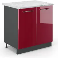 Vicco Keukenonderkast Fame-Line Bordeauxrode hoogglans/Antraciet 80 cm marmer werkblad, Model 46779
