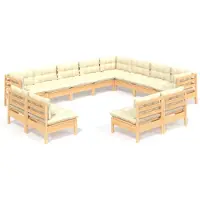 vidaXL 12-delige Loungeset met crèmekleurige kussens grenenhout