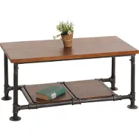 Mendler Salontafel HWC-N27, woonkamertafel, tafel voor bij de bank, bijzettafel, industriële stijl, massief hout en metaal, 48x100x50 cm, bruin