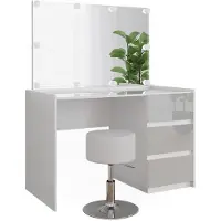 Vicco Marla Kaptafel – 120 cm met spiegel, kruk, LED-feeverlichting Wit Hoogglans