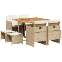 vidaXL 9-delige tuinset met kussens, beige, van polyrotan