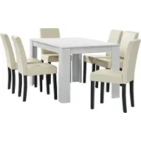 En.casa Eetkamerset Nora eethoek 7-delig tafel en stoelen wit en crème