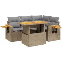 vidaXL 5-delige Loungeset met kussens poly rattan beige