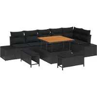 vidaXL Tuinbank Set 9 st 8-Aantal zitplaatsen Zwart Poly rattan