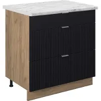 Vicco Fame-Line Keukenonderkast – 80 cm met 3 laden, WB Marmer Zwart gestreept
