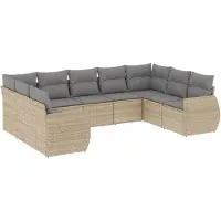 vidaXL 9-delige Loungeset met kussens poly rattan beige