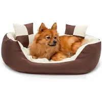 Lionto hondenbed, stijlvol 4-in-1 hondenmandje, waterafstotend, krasbestendig en gemakkelijk schoon te maken, 65x50 cm, bruin/beige