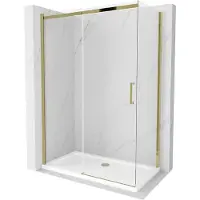Mexen Omega schuifbare douchecabine 140 x 70 , transparant, goud + Flat douchebak - 825-140-070-50-00-4010