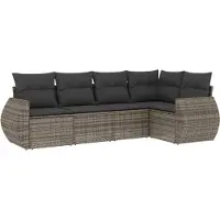vidaXL 5-delige tuinmeubelset met kussens, grijs, polyrotan