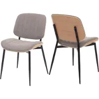 MCW Set van 2 eetkamerstoelen -O44, keukenstoel Stoel, gebogen hout stof (370g/m²) Oeko-Tex MVG ~ natuurlijk, lichtgrijs