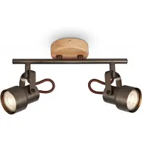 Briloner Leuchten TAHUN LED Spot Vintage 2-lichts metaal-hout anitk-grijs 1xLED GU10 5W 3000K draai- en kantelbaar