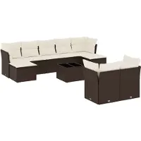 vidaXL 10-delige Loungeset met kussens poly rattan bruin