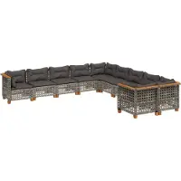 vidaXL 10-delige loungeset voor de tuin met kussens, grijs, polyrotan