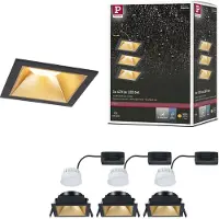 Paulmann LED-inbouwlamp Cole Coin zwart/goud hoekig IP44 dimbaar 3x Coin,, zwart, Badkamer, Aluminium, Modern