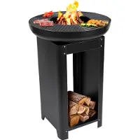 Bbq collection 3-in-1 Vuurkorf en Grillplaat - Tuinhaard 61 x 90 cm - met Teppanyaki Bakplaat - Plancha BBQ met Brandhout Opslagplaats - Vuurkorf voor Buiten - Metaal