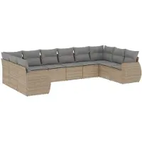 vidaXL 10-delige Loungeset met kussens poly rattan beige