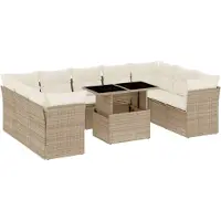 vidaXL 10-delige Loungeset met kussens poly rattan beige
