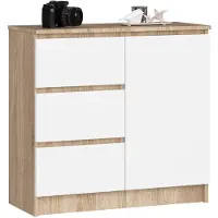 Akord Ladekast JERRY met 3 Lades en 2 Deuren / Furniture Factory / Sonoma Eik - Wit / 80 x 77 x 35 cm