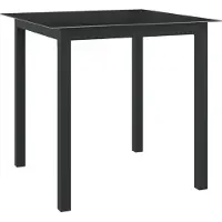 The Living Store Aluminium Tafel - Tuin Tafel - Tuintafel 80x80x74 cm aluminium en glas zwart - Glazen Tafel - Bistrotafel - Eetkamerset