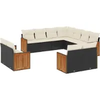 vidaXL 11-delige tuinmeubelset met kussens, zwart, polyrotan