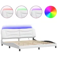 vidaXL Bedframe met LED-verlichting, wit, 200x200 cm, kunstleer