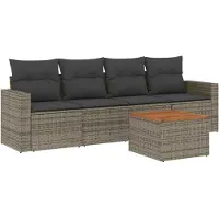 vidaXL 5-delige tuinmeubelset met kussens, grijs, polyrotan