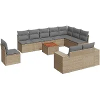 vidaXL 11-delige tuinmeubelset met sofa en kussens, beige, van polyrotan