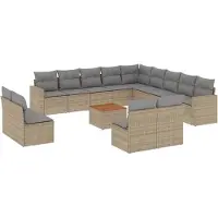 vidaXL 14-delige Loungeset met kussens poly rattan beige