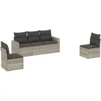 vidaXL 5-delige Loungeset met kussens poly rattan lichtgrijs