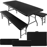 Gardlov campingtafel en 2 banken inklapbaar 180 cm zwart - opvouwbaar - picknicktafel - handig voor in de camper of caravan - complete set - cateringset