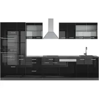 Vicco Keukenblok R-Line Hoogglans zwart/antraciet 350 cm met hoge kast, WB Antraciet, Model 49829