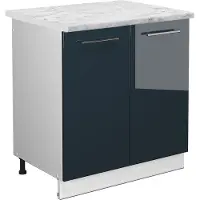 Vicco Wastafelkast Fame-Line Donkerblauw hoogglans 80 cm , WB Marmer, Model 49678
