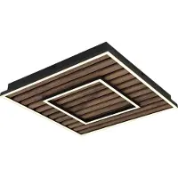 Globo Lighting Plafondlamp Woody zwart met hout vierkant
