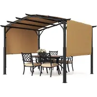 Vevor Paviljoen 3x3 meter, overkapping met intrekbaar dak, groot terrasoverkapping, feesttent, stevig tuinpaviljoen voor terras, achtertuin, veranda, zwembad