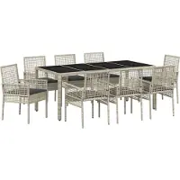 vidaXL Tuin Eettafel Set 9 st Lichtgrijs poly rattan