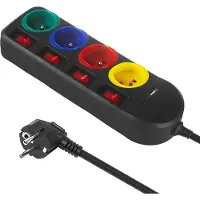 Macleans MCE508 B - stekkerdoos - 4-voudige verlengkabel + USB A/C, met schakelaars - 250VAC/10A - 1,5m - zwart