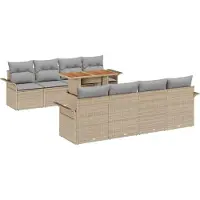 vidaXL Tuinbank Set 9 st Beige Poly rattan