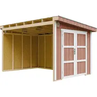 Timbela M939B-REDWOOD RED - LP SmartSide Tuinhuis op houtbasis - 8,68 m² - 248x412xH231 cm - zonder vloer en zijwand (totaal 3 wanden) met verf