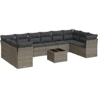 vidaXL 11-delige Loungeset met kussens poly rattan grijs