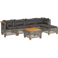 vidaXL 6-delige Loungeset met kussens poly rattan grijs