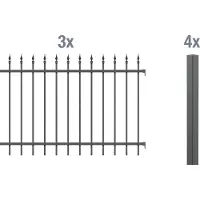Alberts 510602 compleet hekwerkset Chaussee, voor inbetonneren, antraciet, hoogte 120 cm, lengte 6 m