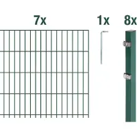 Alberts 671754 dubbelstaafmat hekwerk als 16-delige complete hekwerkset, kunststofgecoat, groen, hoogte 83 cm, lengte 17,5 m