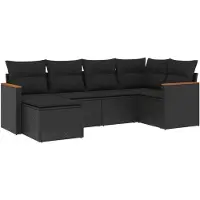 vidaXL 6-delige tuinmeubelset met kussens, zwart, polyrotan