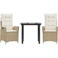 vidaXL 3-delige tuinset met kussens, beige, polyrotan