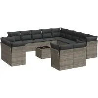 vidaXL 14-delige loungeset voor de tuin met kussens, grijs, polyrotan