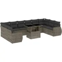 vidaXL 11-delige Loungeset met kussens poly rattan grijs