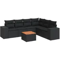 vidaXL 7-delige Loungeset met kussens poly rattan zwart