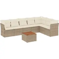 vidaXL 8-delige Loungeset met kussens poly rattan beige