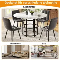 OKWISH Ronde Eettafel - 100x75 cm - Wit Marmerlook - X-Vormig Goudkleurig Stalen Onderstel - Modern Design - Eettafel voor Eetkamer & Keuken